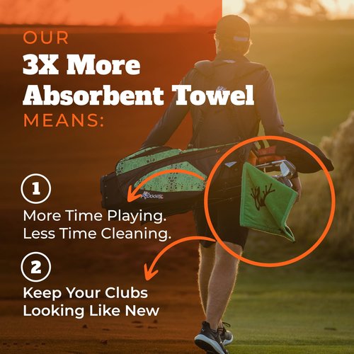 Frogger Amphibian 2-in-1 Golf Towel with Wet and Dry Technology, Black/Grey, Premium Golf Bag Accessory with Carabiner Clip, Ultra Absorbent, for Golf Dads