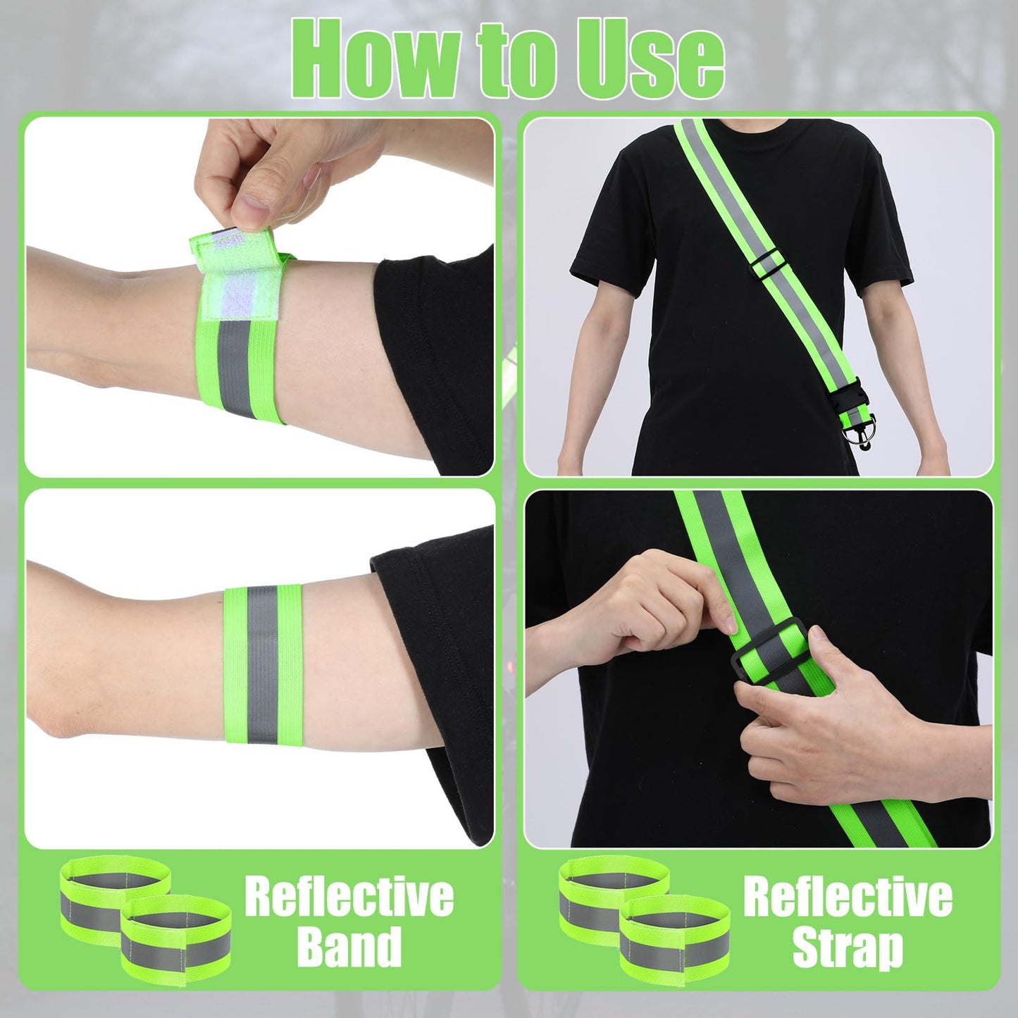 FdcZeyxior Reflective Sash for Walking at Night, Reflective Running Gear High Visibility Night Running Gear for Men Women with 2 Pcs Armbands and 2 Pcs Reflectives Keychain