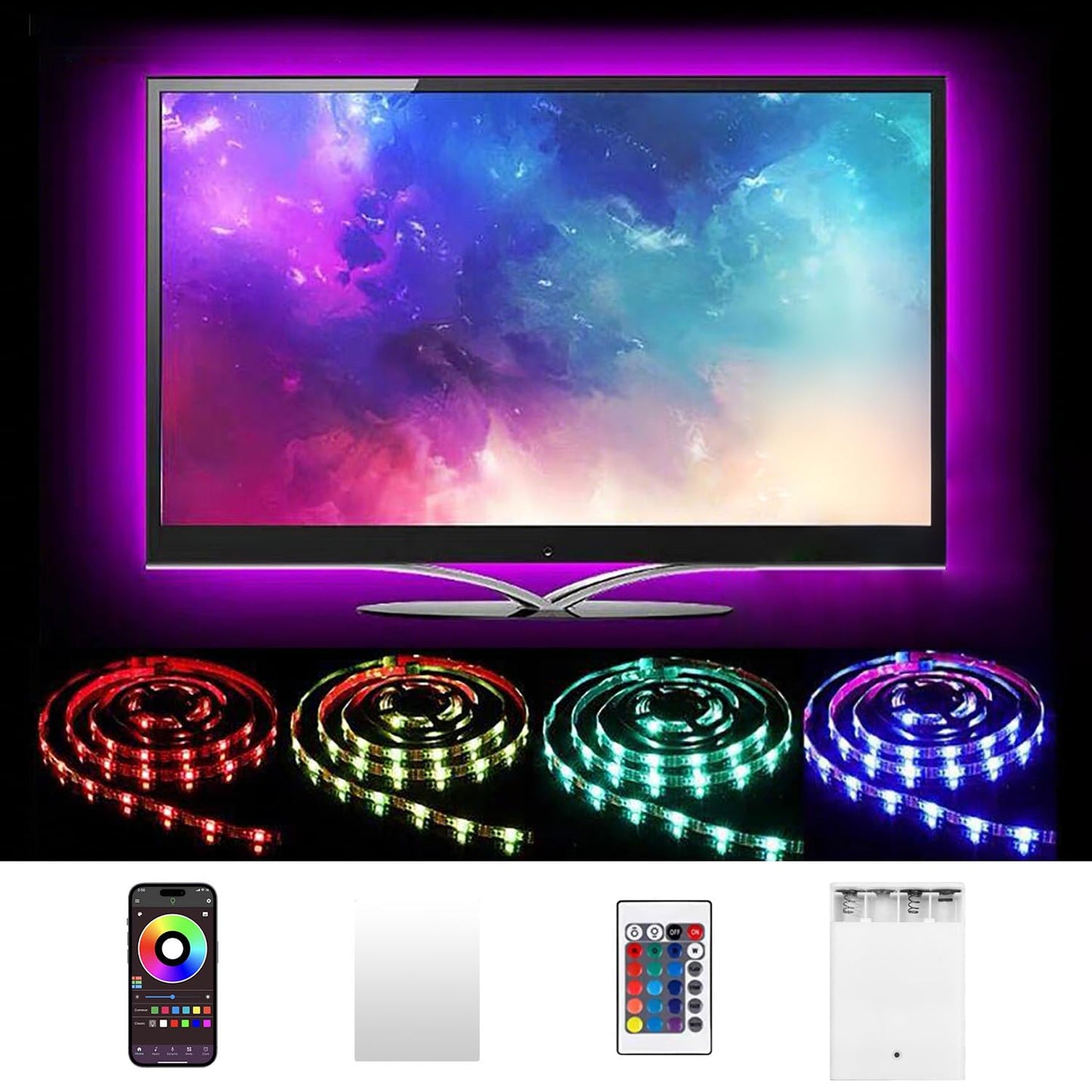 KIKO Battery Powered Led Strip Lights 6.56ft, 2m USB/Battery Operated 60 LED 5050 RGB LED Lights Birthday Christmas Gift with Remote for TV Backlight, Bedroom, Camping