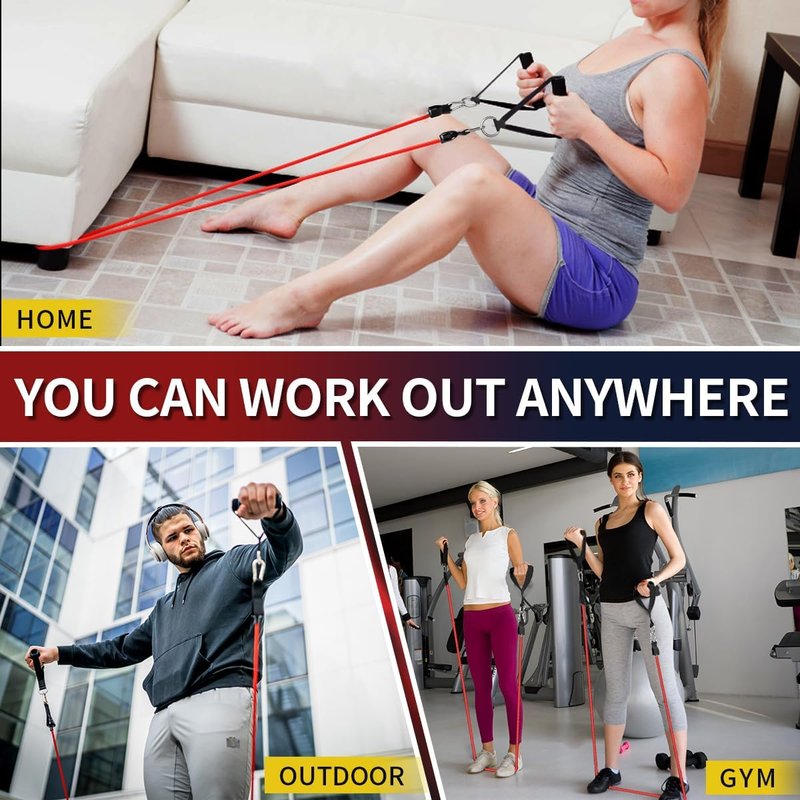 WHATAFIT Resistance Bands,Exercise Bands,Workout Bands with Handles,Door Anchor and Ankle Straps,5 Resistance Levels Fitness Bands,for Strength,Training, Physical Therapy, and Home Gym Equipment