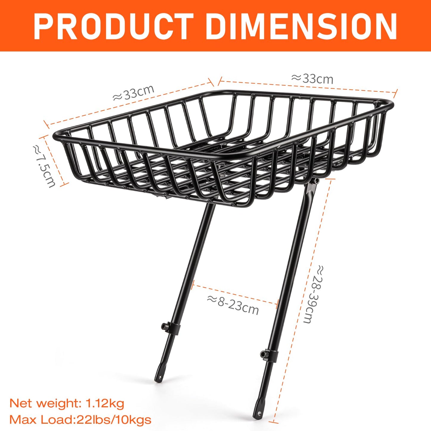 CXWXC Bike Basket Rack - Large Front Bicycle Basket with Struts - Front Mount Aluminium Bike Basket Large Capacity