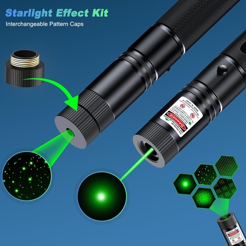 [Professional]USB-C Rechargeable High Power Green Pointer, Long Range with Star Cap&5 Adjustable Modes, Tactical Flashlight for Construction, Astronomy, Outdoor Hunting,Hiking&Camping, Presentations