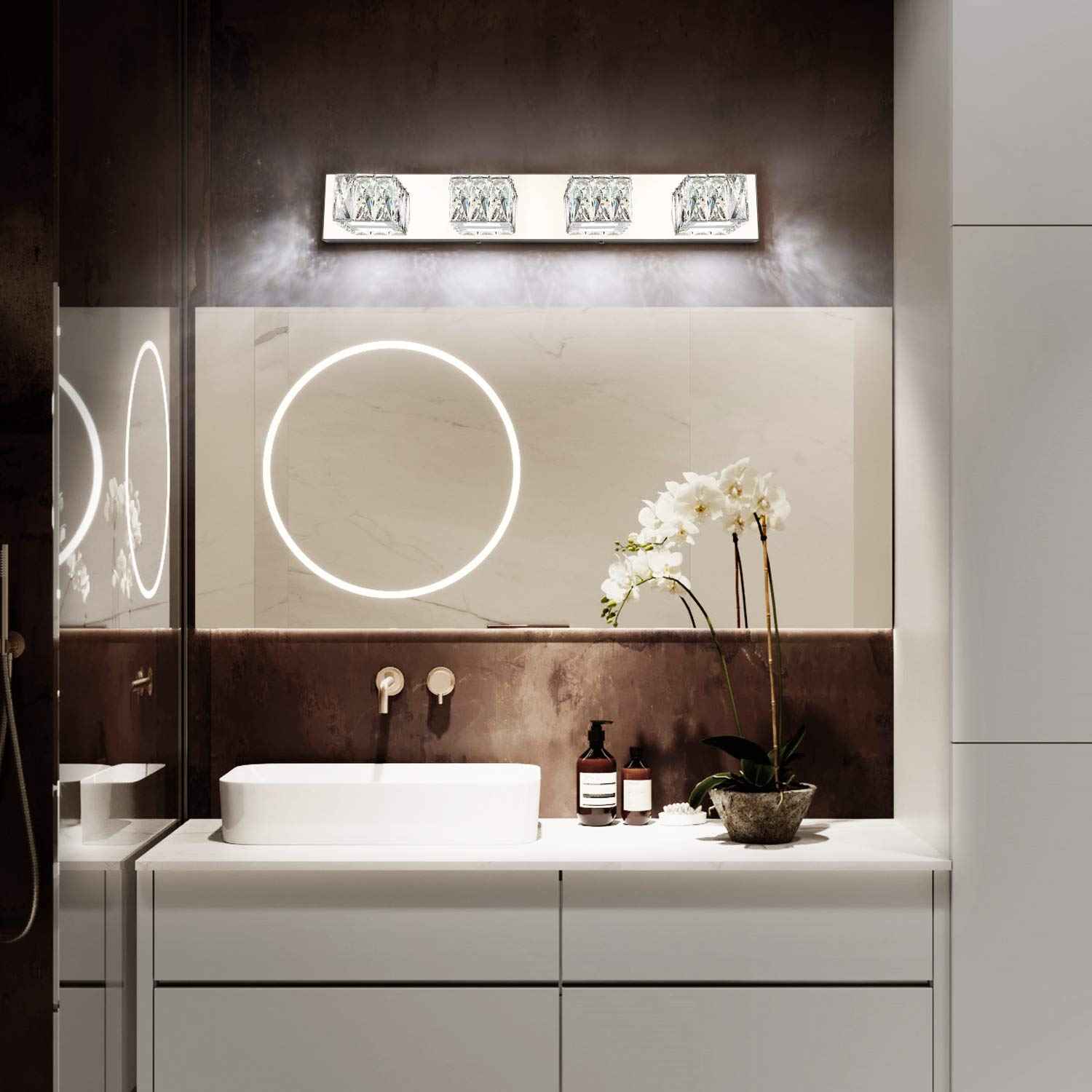 ZUZITO 4 Light Bathroom Vanity Light - Crystal Modern LED Vanity Lights Bar - Chrome Bath Lighting Fixtures Over Mirro