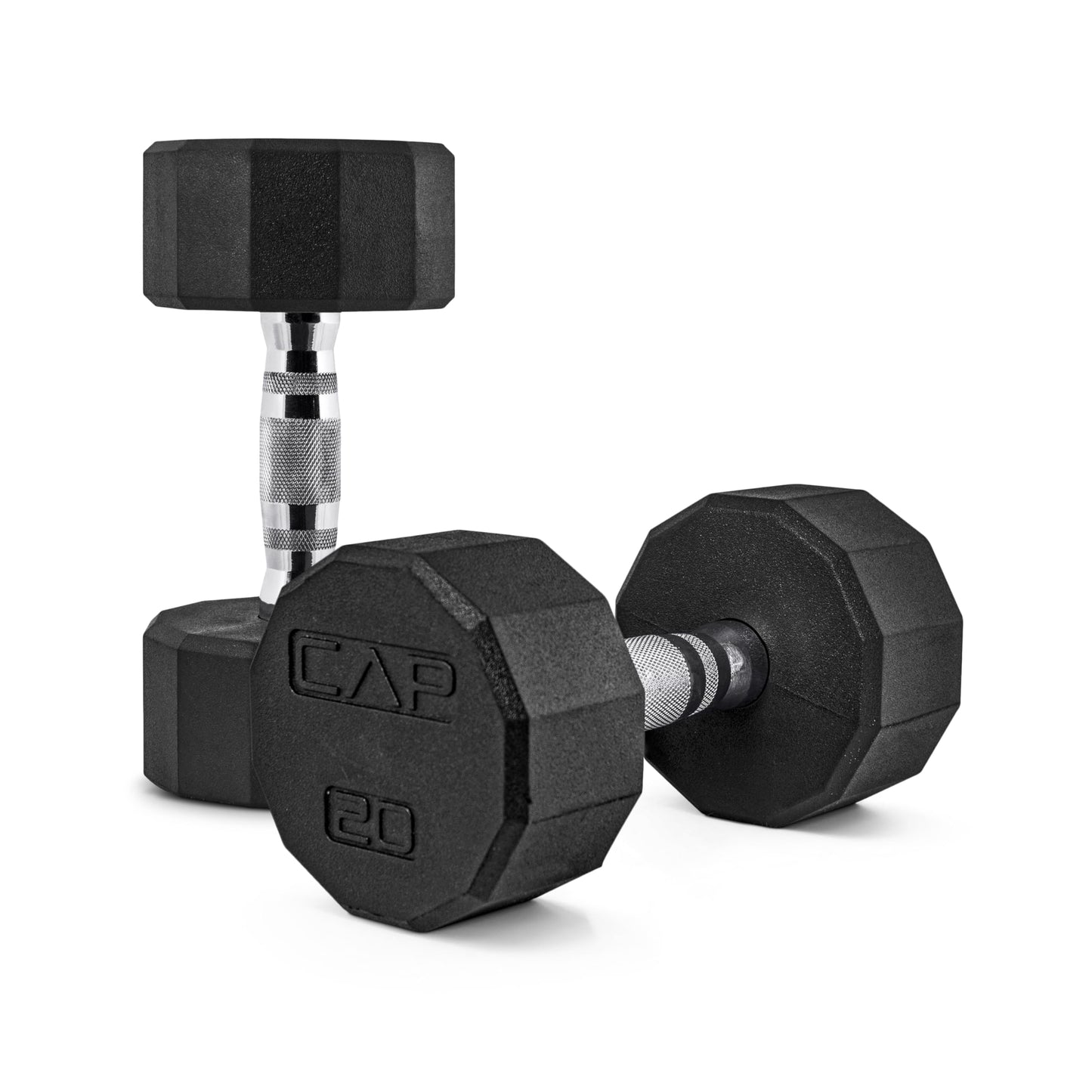 CAP 20 LB 12-Sided Rubber Coated Dumbbell Weight, Rubber Free Weights for Home Gym Strength Training, Chrome Handle, Pair