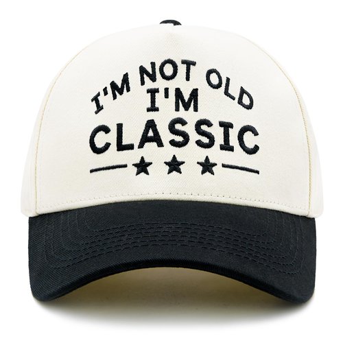 HAFOUXIGM Funny Retirement Trucker Hat for Men Women, Embroidered I'm Not Old I'm Classic Adjustable Baseball Cap for Dad Grandpa Old Man Beige/Black