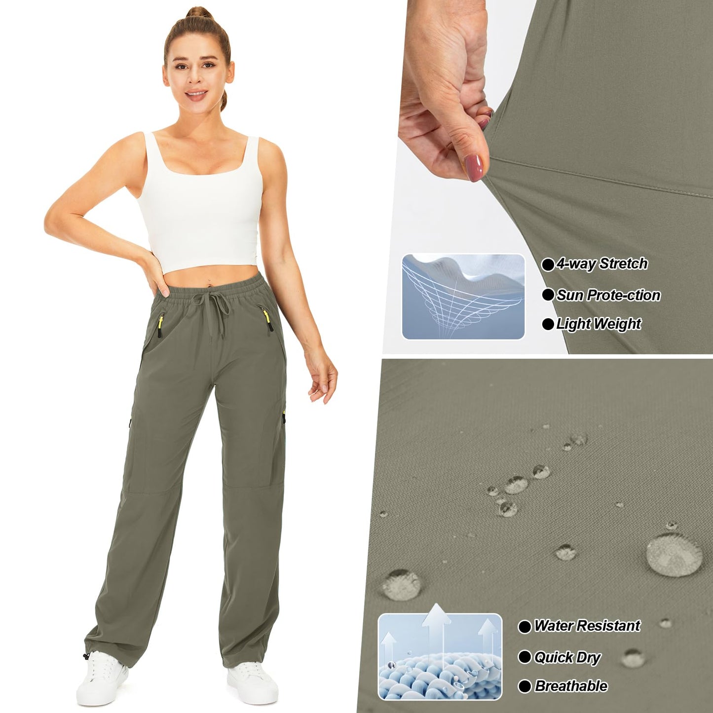 Toomett Women's Hiking Cargo Pants Quick Dry UPF50+ Outdoor Pants for Women Fishing Safari Travel Pants with Pockets,6608,Light Green,M