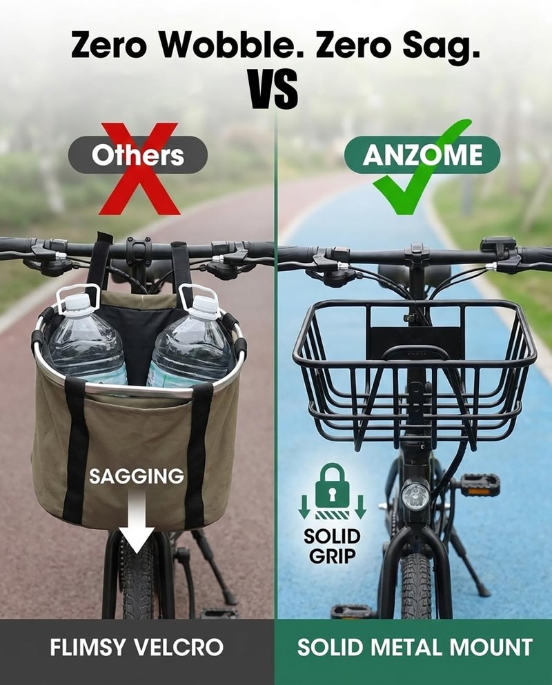 ANZOME Electric Scooter Basket & Bike Handlebar Bag – Stable Metal Wire Carrier with Cargo Net & Rainproof Cover – Front/Rear Rack Attachment for Commuting, Groceries, & Pet Transport (Black)