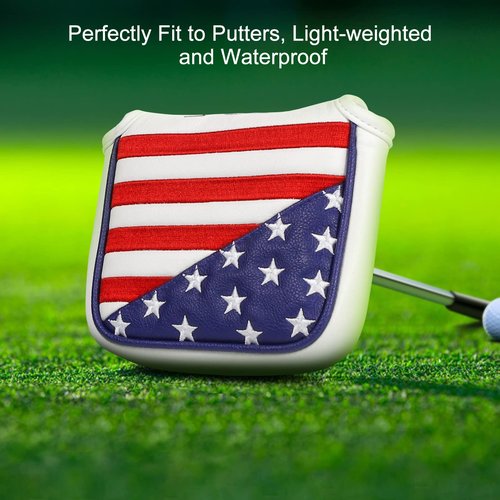 GonaFit USA Flag Magnetic Closure Golf Mallet Putter Head Cover for Taylormade Odyssey Scotty Cameron Ping, Durable and Light-Weighted Mallet Putter Headcover