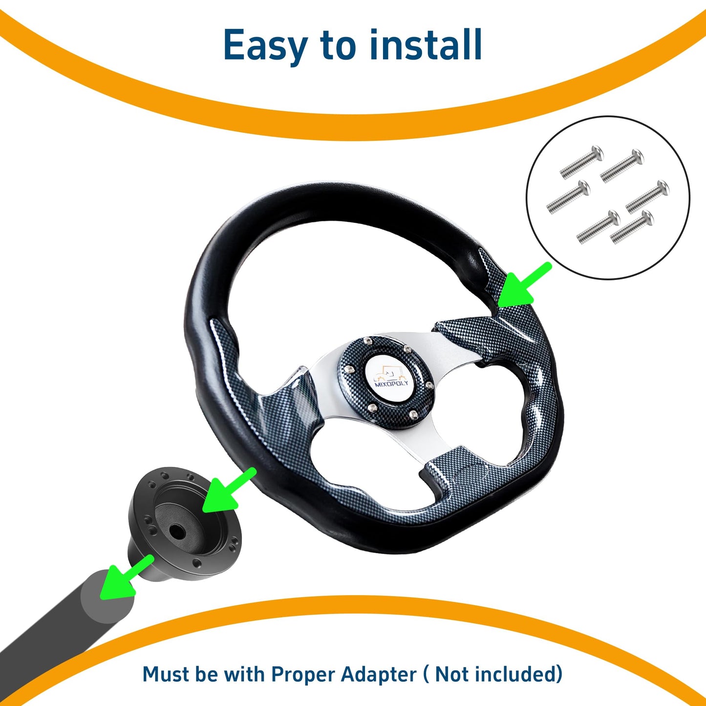 MIXOPOLY 12.5" Universal Golf Cart Steering Wheel fits Club Car DS/Precedent/Onward/Tempo, Yamaha, and EZGO TXT/RXV Golf Cart, Anti-slip and good grip (D-Shape)