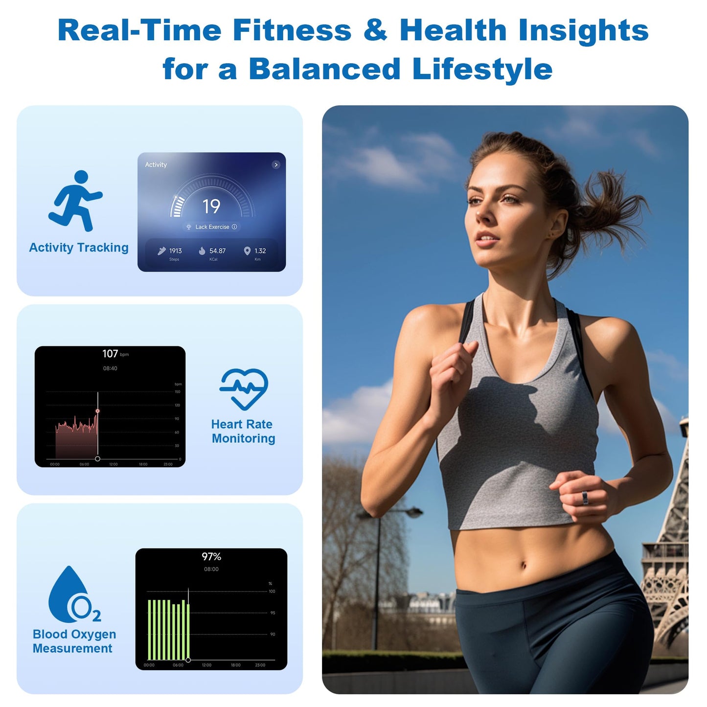 RIFESI Smart Ring for Women Men, Minimalist Fitness Ring&Health Ring with Heart Rate, Step Counting, Calories, 5ATM Waterproof Smart Rings for iPhone and Android, No Subscription(Black 12) 1