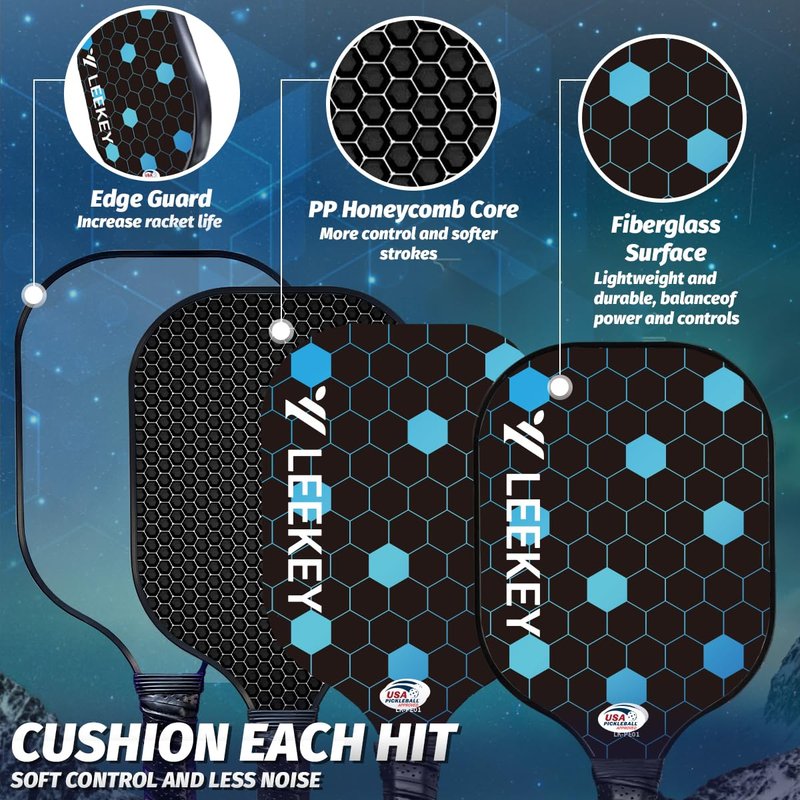 LEEKEY Pickleball Paddles Set of 2 - USAPA Approved Fiberglass Pickleball Racket, Racquet Made of Polypropylene Honeycomb Core,Lightweight Design Pickleball Paddles for Men Women Beginners