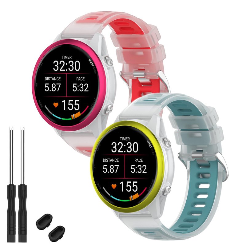 TopPerfekt Watch Band Compatible with Garmin Forerunner 570 42mm, Soft Silicone Replacement Strap Wristband for Vívoactive 6/5/Venu Sq/2 Plus Smartwatch for Women Men 2 Pack Clear-Red/Transparent-Blue