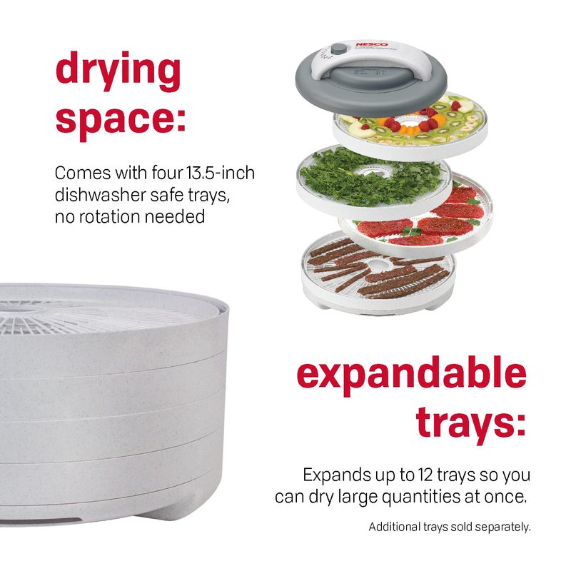 Nesco FD-60 Snackmaster Express Food Dehydrator for Great Jerky and Snacks, 4 Trays, 13.5" X 9.75", white and grey