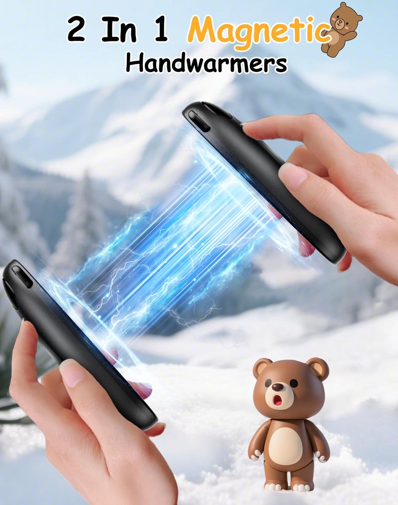 Taiofan Electric Hand Warmers Rechargeable, Cute Bear Design, LED Display, 4 Settings, Fast Heating Portable Pocket Heater Magnetic Handwarmers 2 Pack for Hunting Essentials Camping Gift for Men Women