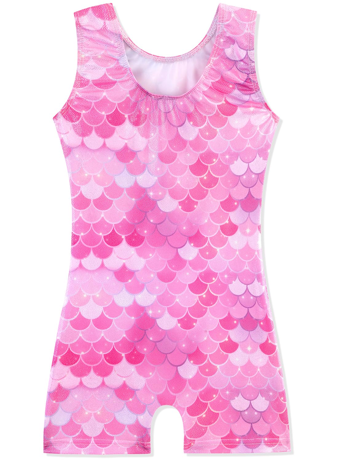HOZIY 2t Gymnastics Leotards for Girls Kids Tumbling Outfit Biketard 3t Dance Clothes with Shorts Sparkly Shiny Glitter Sparkle Pink Mermaid