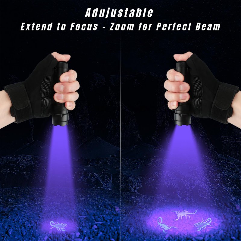 FandyFire UV Flashlight 395nm - Mini LED Black Light Ultraviolet Light Adjustable Flashlights, for Pet Urine Detection, Resin Curing, Searching Scorpion