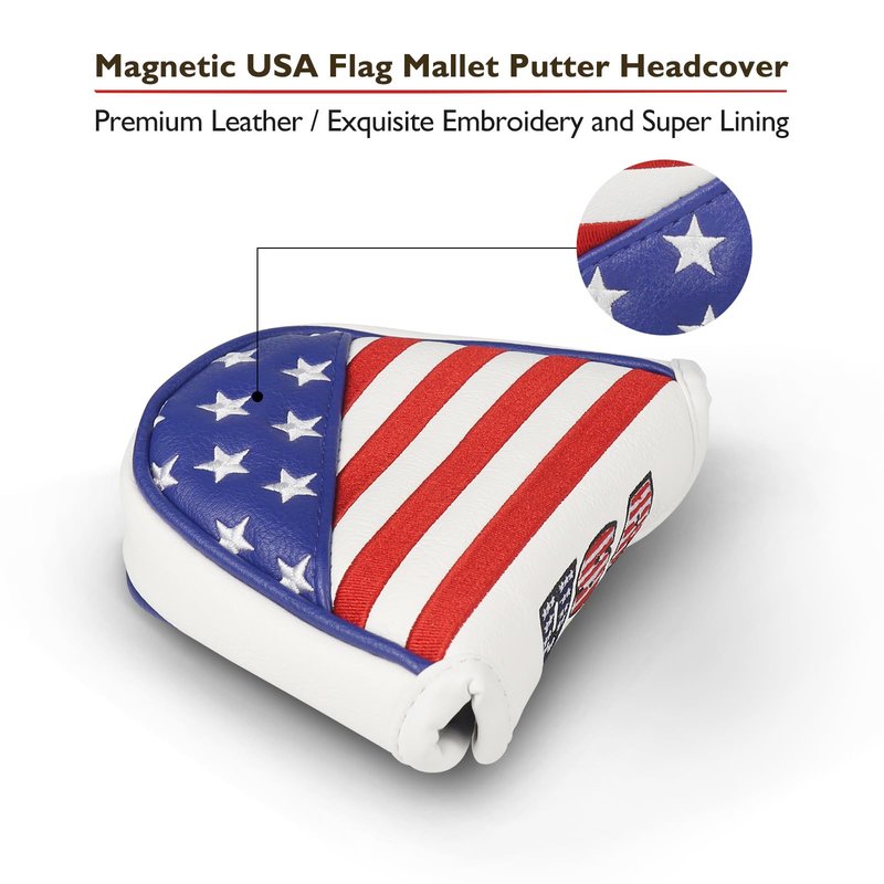 USA Stars and Stripes 2 Ball Golf Mallet Putter Covers for Odyssey Scotty Cameron Magnetic Golf Club Headcovers Durable Soft Embroidered Head Covers for Heel-Shaft Putter