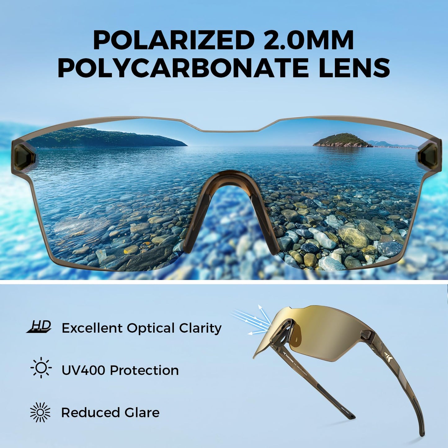 KastKing Tarkio Polarized Fishing Sunglasses, One Piece PC Lens Rimless