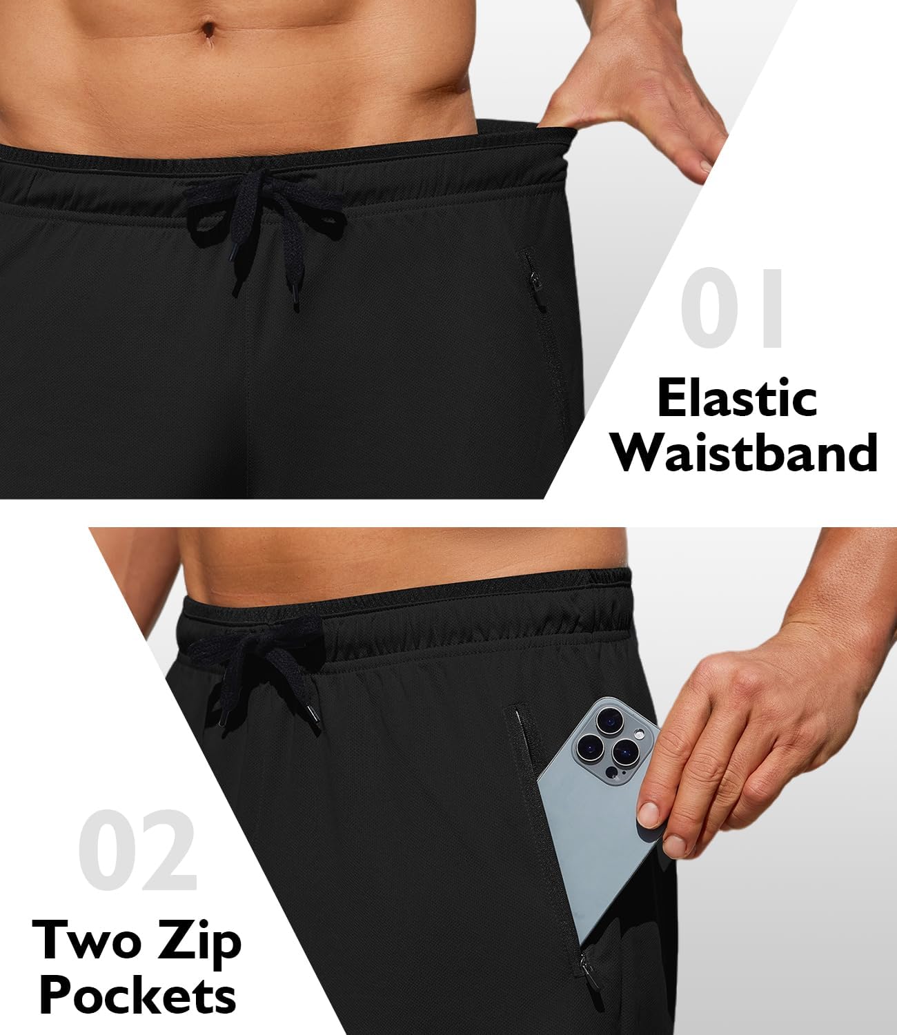 PINSPARK Men's Athletic Running Shorts - Lightweight 7" Quick Dry Workout Shorts with Zipper Pockets