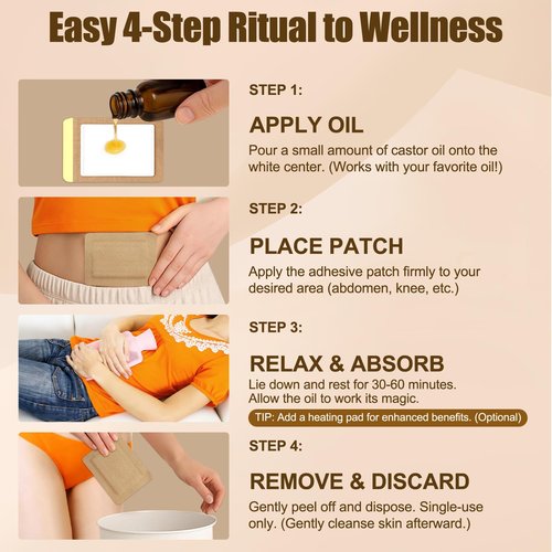 Nest Timber Castor Oil Pack Wrap (40 Count, 4 Sizes) – Leak-Proof Cotton Patches for Belly, Joints & Body Care – Self-Adhesive, Skin-Friendly & Breathable