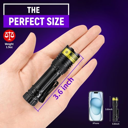 DARKDAWN UV Flashlight 395nm Black Light Mini USB Rechargeable Ultraviolet LED Blacklight Woods Lamp Powerful Portable Detector for Pet Urine Stains, Scorpions, Resin Curing