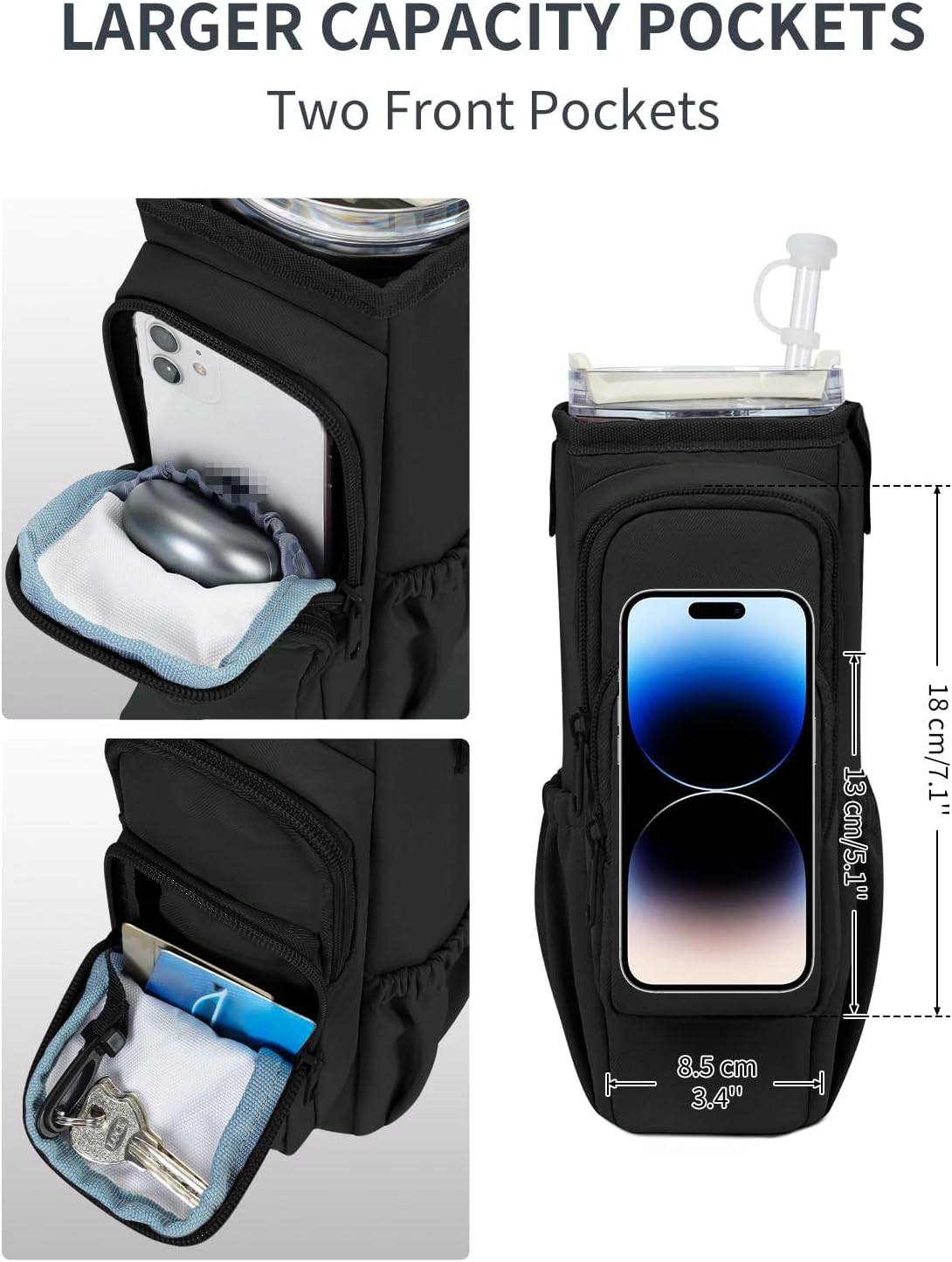 Sportsnew Water Bottle Carrier Bag - Insulated Holder with Phone Pocket for 30oz & 40oz Tumblers