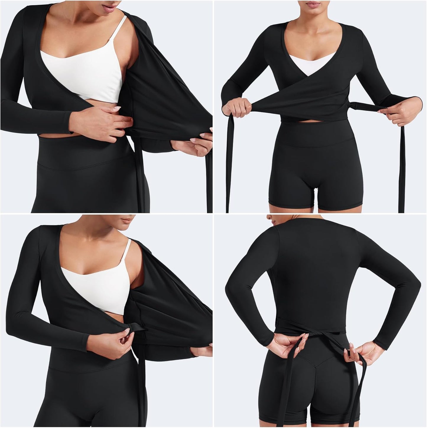 YEOREO Women's Pilates Wrap Top - Long Sleeve V-Neck Cropped Yoga Shirt in Michelie Y2K Style