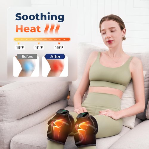HOMRELEXA Cordless Heated Knee Massager, 3-in-1 Heating Pad with 3 Vibration and Heating Mode, Auto-Off Timer, Knee Brace for Shoulder Elbow, Gifts for Men Women, Black 1PC