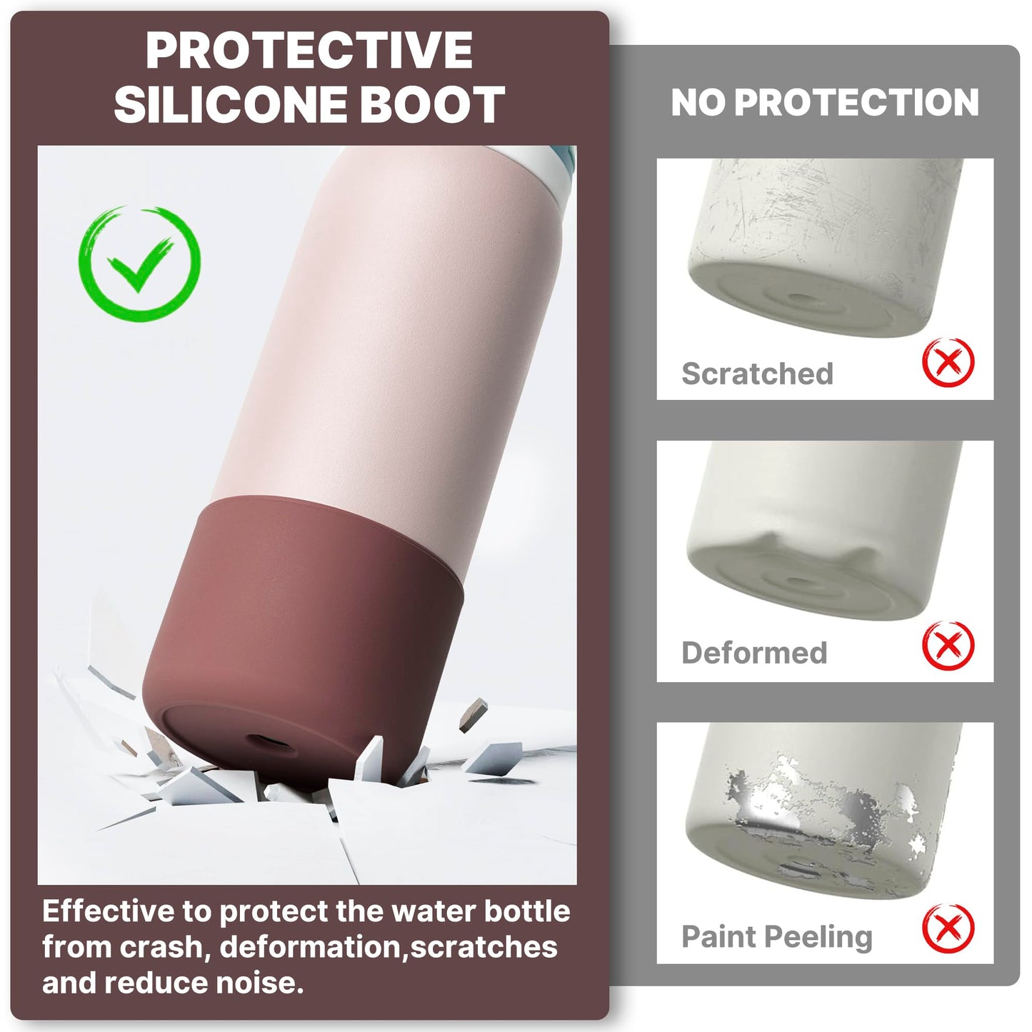 Diumepo Boot for Owala 24 oz, Anti-Slip Protective Sleeve for Owala Twist & FreeSip & Flip Stainless Steel Water Bottle, Silicone Boot Bottom Base for Owala (Reddish Brown)