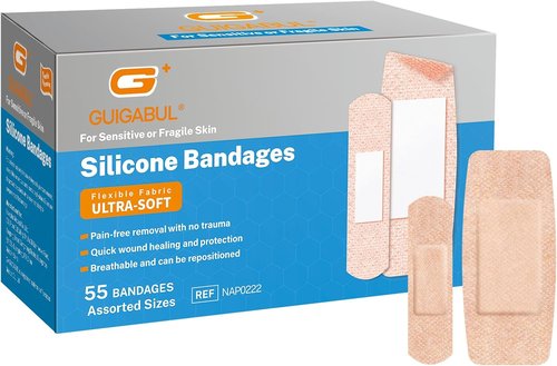 G+ GUIGABUL Silicone Bandages for Sensitive Skin - Painless Removal, 40 Medium & 15 Extra Large Counts
