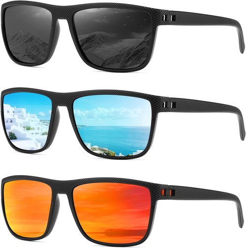 MASDUN Polarized Sunglasses - UV Protection for Men & Women | Stylish Square Design (3 Pack)
