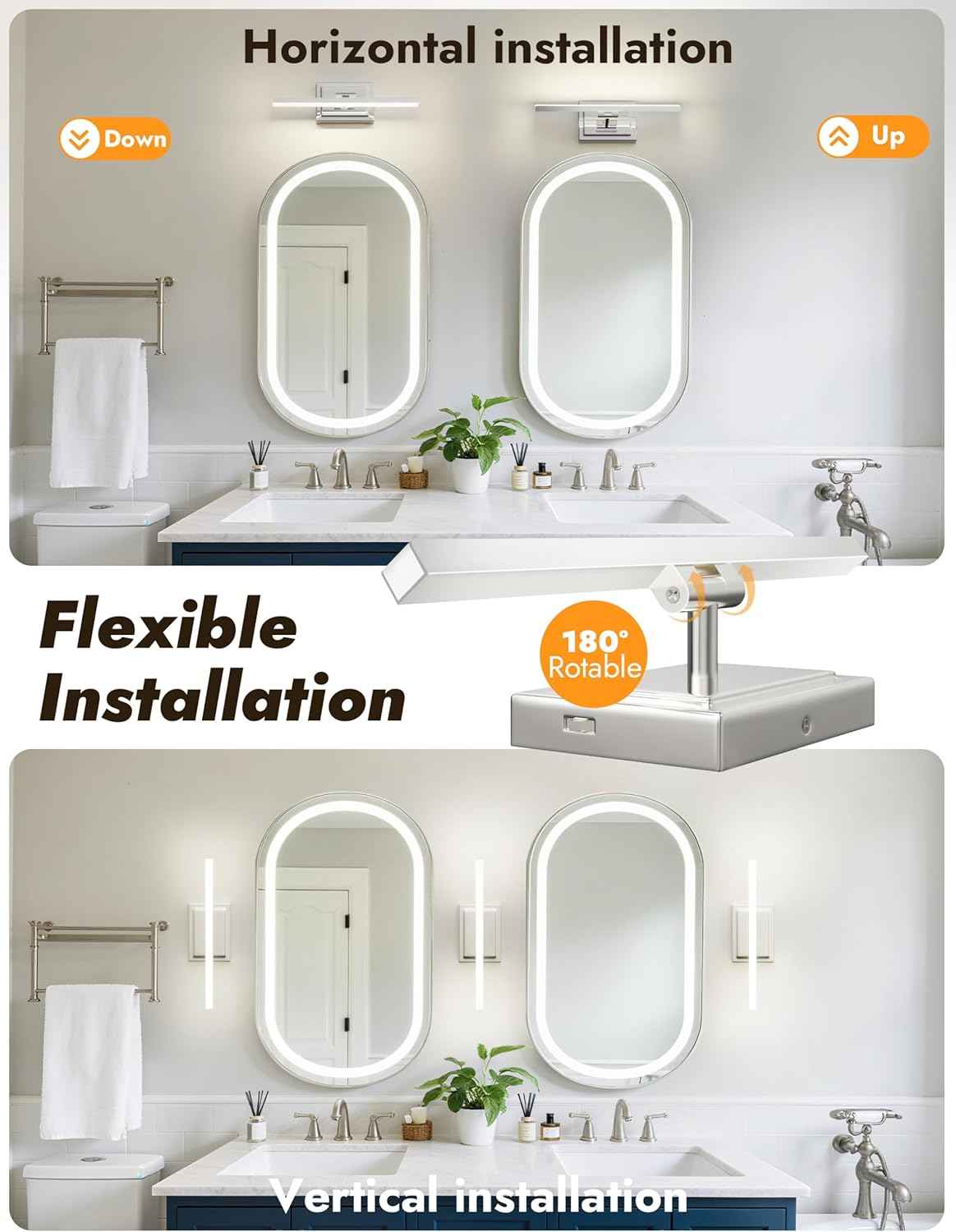 NIORSUN 24-Inch Dimmable LED Bathroom Vanity Light Fixture - Modern Black Over Mirror Lighting, 5CCT, ETL Certified