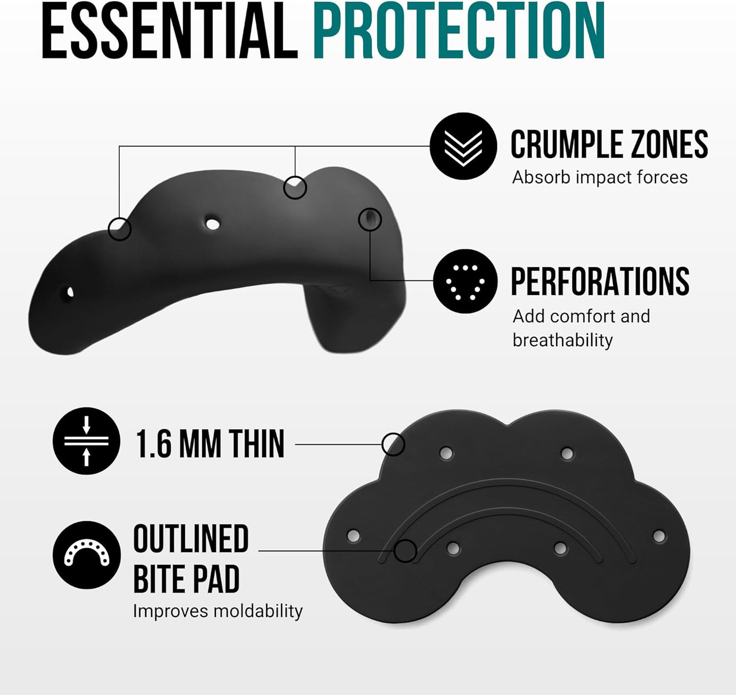 SISU Go Mouthguard - Charcoal Black Low-Profile Tooth Protection for Sports | Remoldable & Breathable