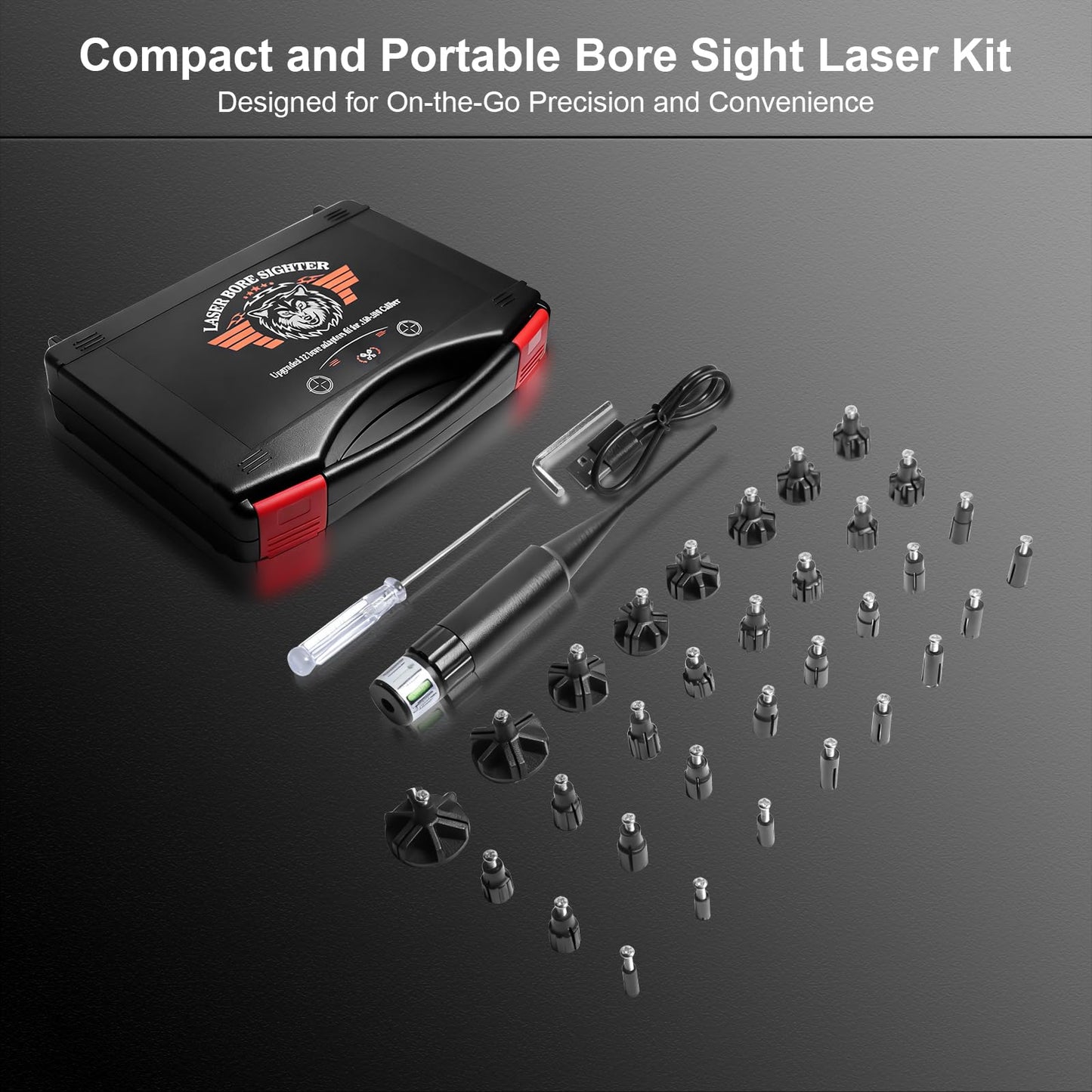 Xiaoxinluck USB Rechargeable Laser Bore Sight Kit with 32 Adapters, Fits .17 to 12GA Calibers, Professional Green Laser Bore Sighter for All Guns Bore Laser Sighting Kit