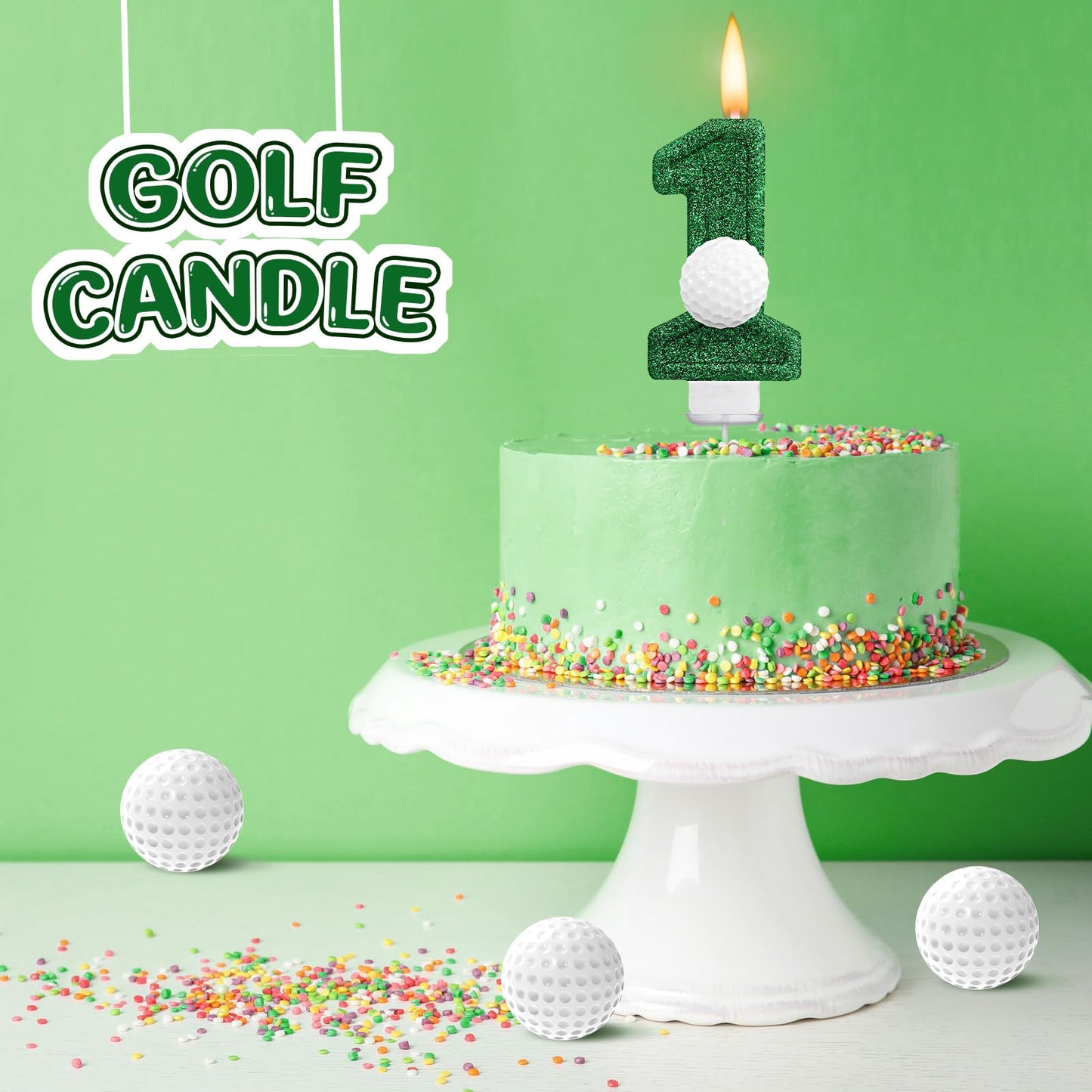 Conelist Golf 1 Candle for First Birthday Green Number 1 Candle Glitter Golf Party Decorations for Sport Birthday Cake Topper Anniversary Party Supplies