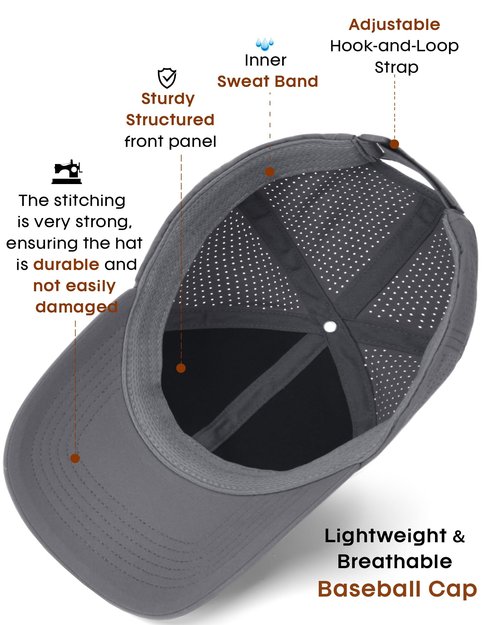 FURTALK Lightweight Quick Dry Baseball Cap Breathable Tucker Hat Laser Cut Air Mesh-Back Cooling Golf Hat, Dark Grey