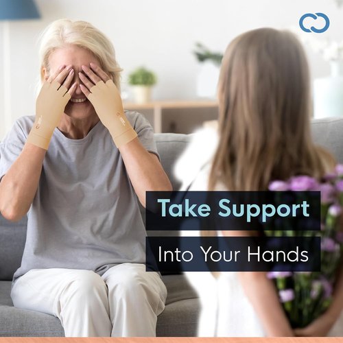 Copper Compression Arthritis Gloves - Fingerless Pain Relief for Carpal Tunnel | Hand Support for Neuropathy, Rheumatoid, Tendonitis | Nude (L)