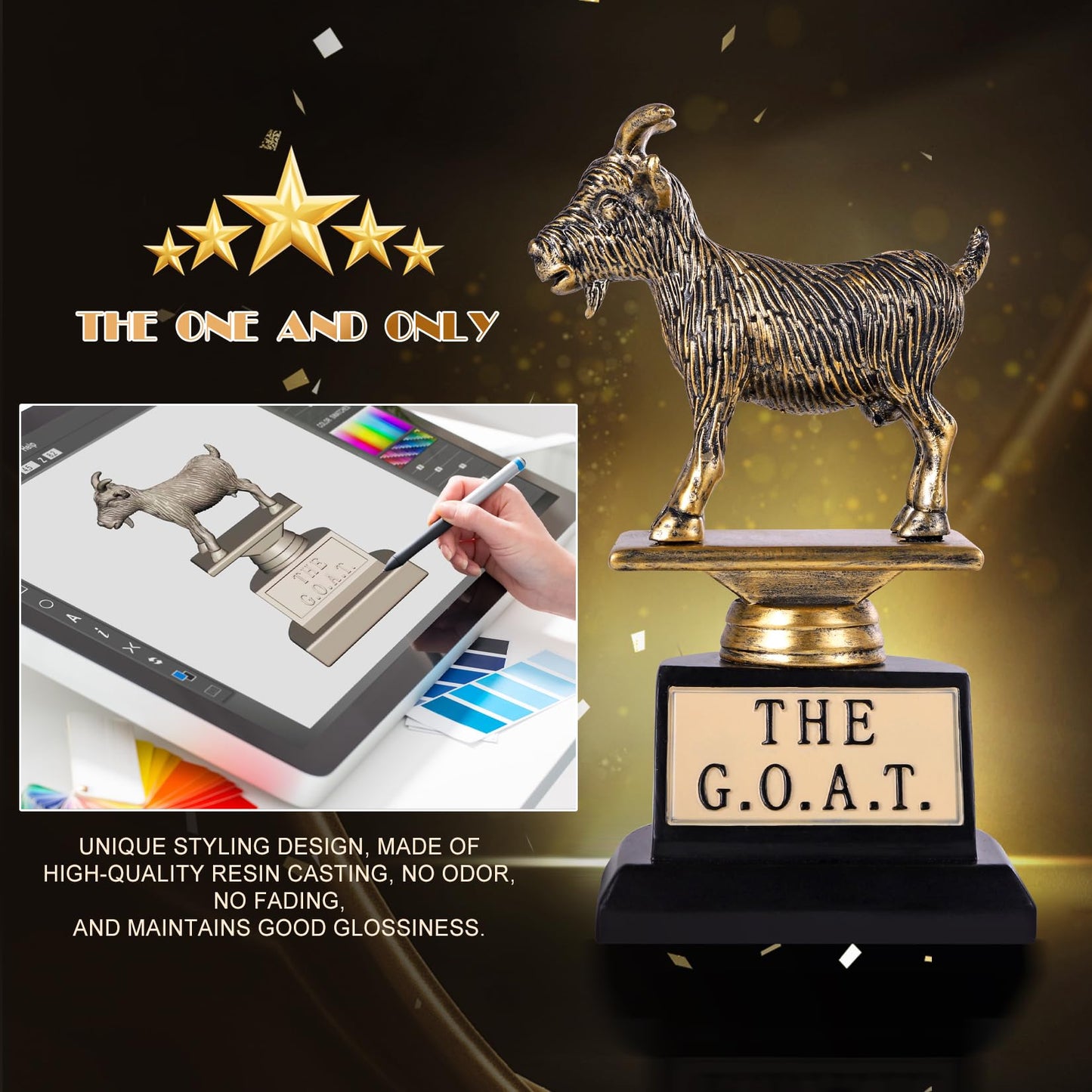 6" The Goat Trophy Award, FiiMan G.O.A.T Greatest of All Time Trophy, Funny Recognition Trophy, Unique Recognition Gift Plaque for Fantasy Sports, Employee, Teacher, Boss, Friend. The Humble Goat!