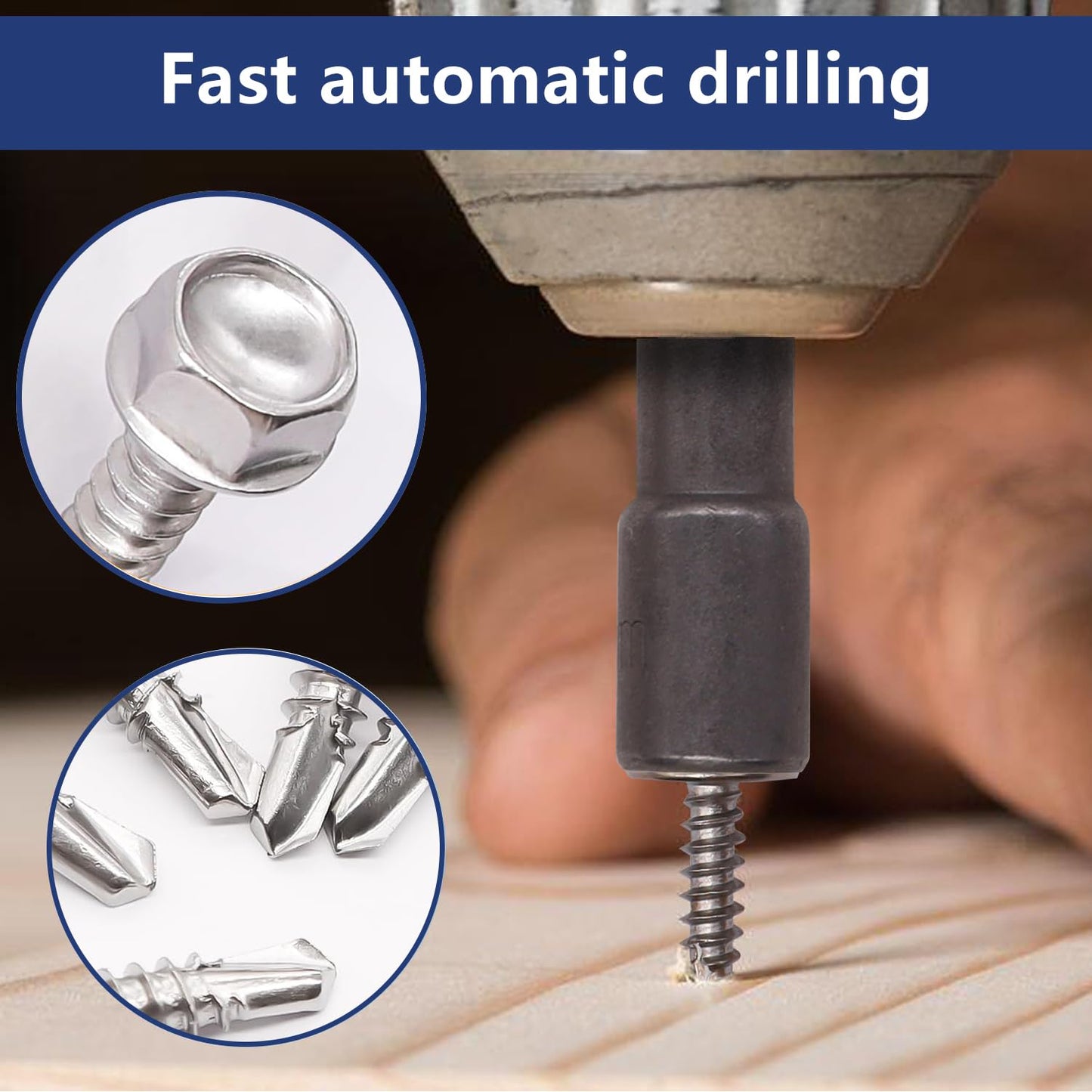 110PCS #8 Sheet Metal Screws 410 Stainless Steel Hex Washer Head Fast Self Tapping Drilling Screws with Screwdriver Bit Silver