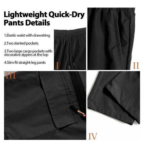 XYXYING Men's Lightweight Hiking Cargo Pants Outdoor Quick Dry Casual Travel Sweatpants Joggers Elastic Waist Multiple Pockets Black