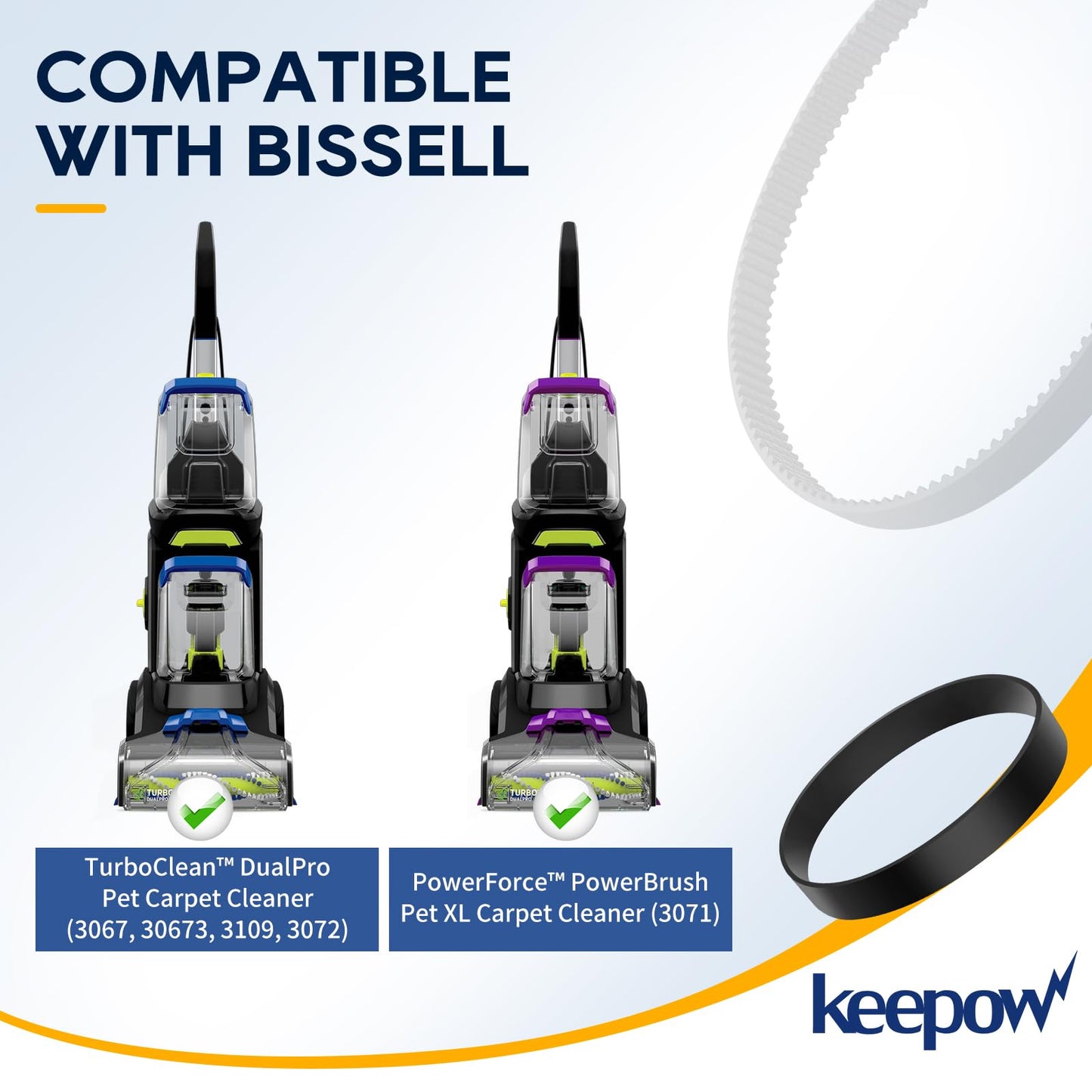 KEEPOW Replacement Belts Set for Bissell 3071 PowerForce PowerBrush Pet XL and TurboClean DualPro Pet 3072, 3067, 30673, 3109 Carpet Cleaner, Parts 1626502 & 1626486 (2+2 Pack)