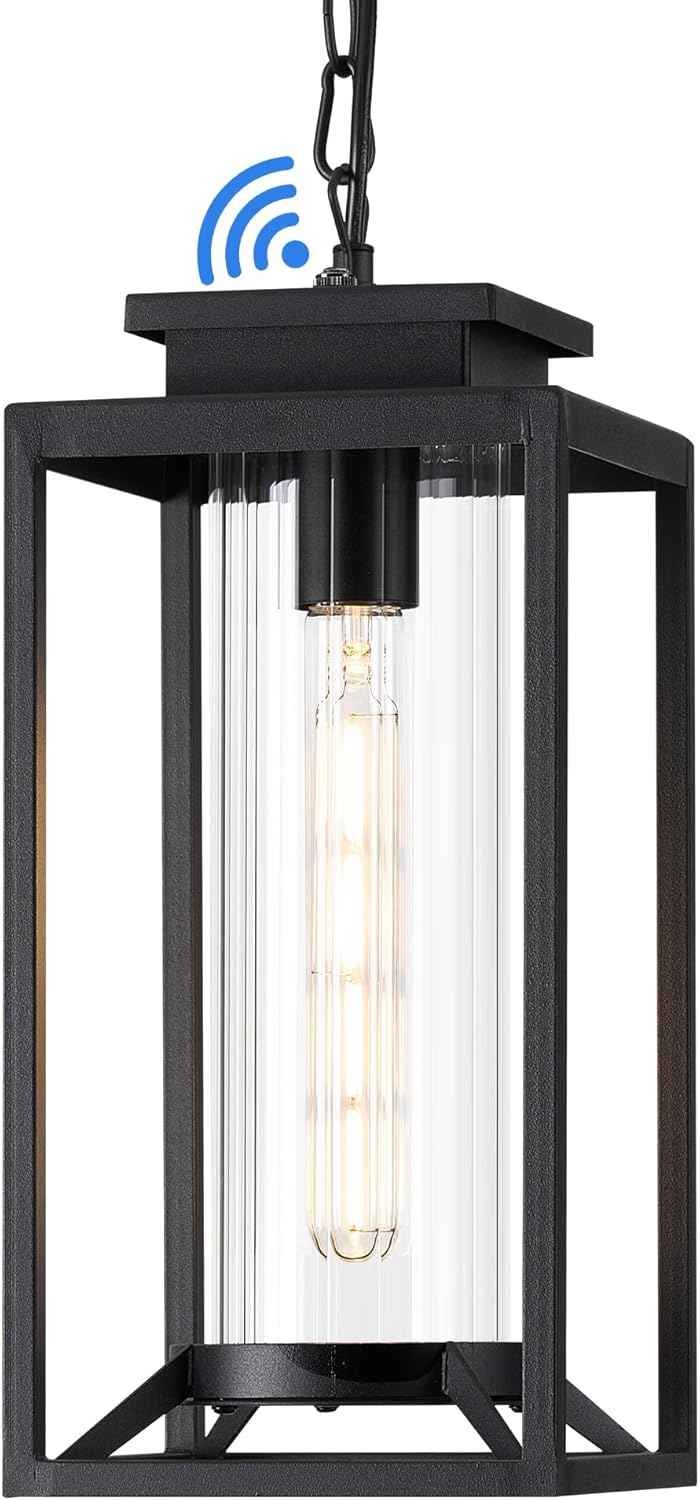 Modern Black Outdoor Pendant Light - 1-Light Hanging Lantern for Porch & Gazebo