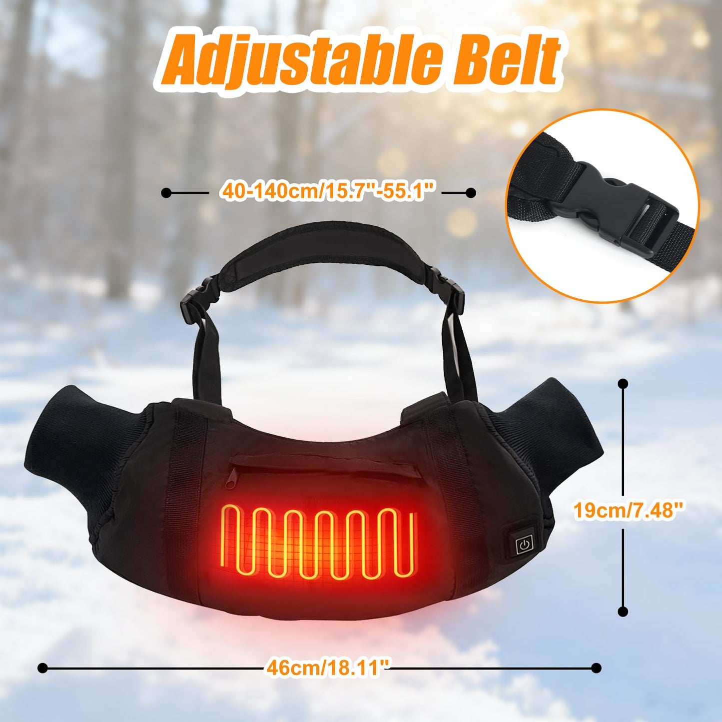 Heated Hand Warmers Pouch Electric Heated Hand Muff with 3-Level Heat Setting, Adjustable Strap, 2 Pocket, and USB Plug Hand Warmer Pouch for Hunting, Football, Golf, Fishing, Camping(No Power Bank)