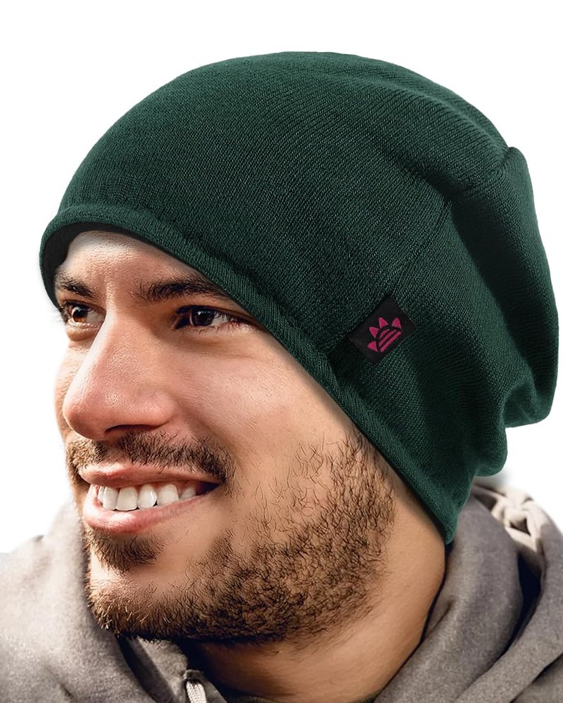 Lvaiz Winter Fleece Lined Knitted Beanie Hats for Men Reversible Windproof Watch Hat Warm Skull Cap for Women(Dark Green+Black)