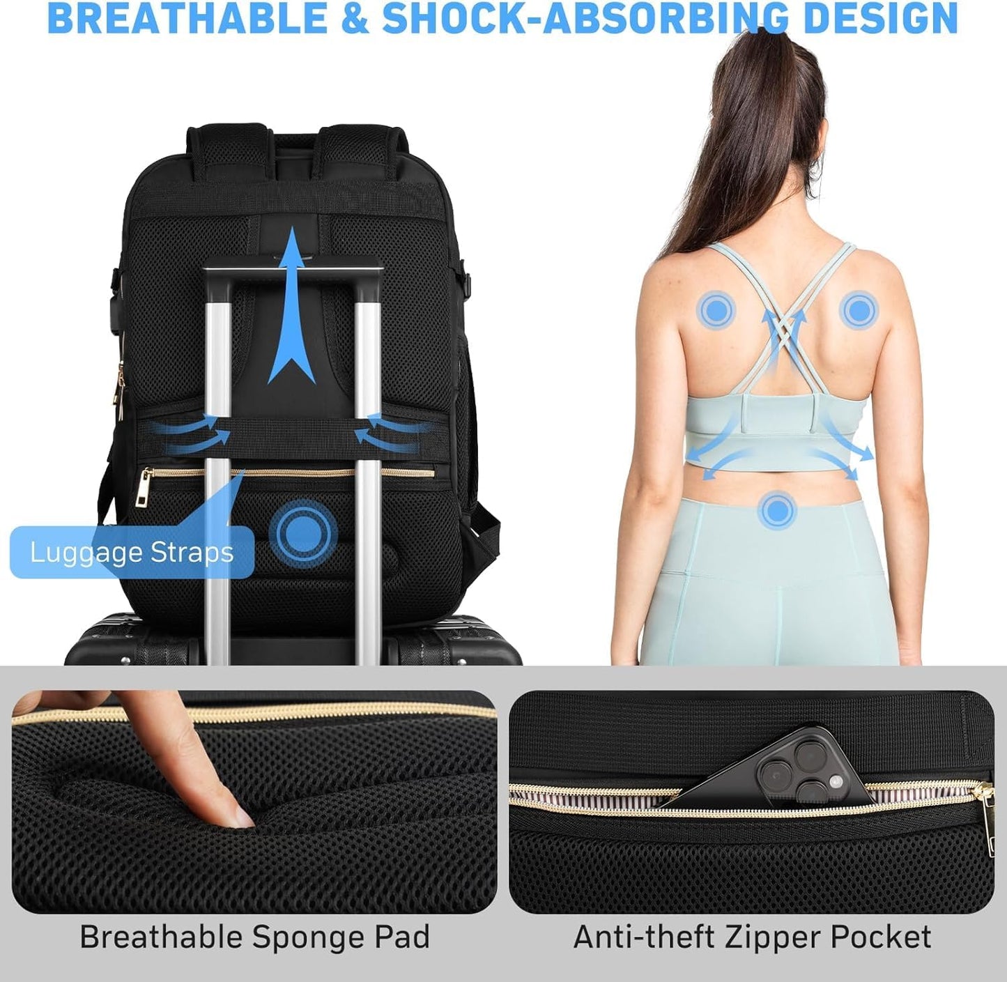 MOMUVO Large Travel Backpack - Flight Approved Carry-On with USB Charging Port | 18.4 Inch Laptop Bag