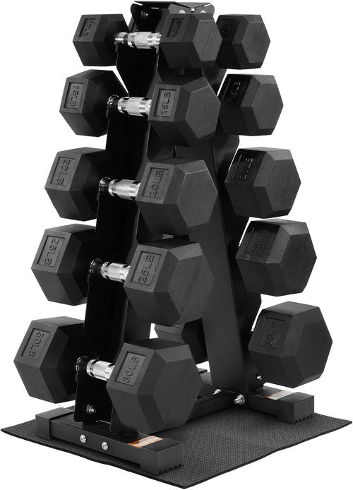 BalanceFrom Rubber Coated Hex Dumbbell Weight Set - Versatile 100LB, 150LB, or 200LB Options | Includes Storage Rack