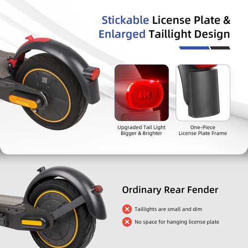 ulip Scooter Rear Fender Scooter Replacement Accessory with Tail Light with Brake Compatible with Segway Ninebot Max G30 G30D Scooter Gray Red