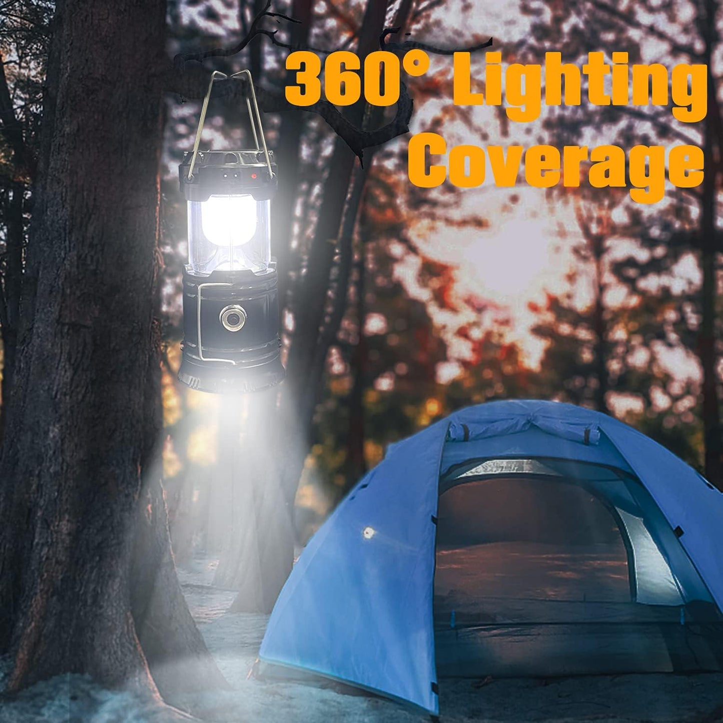XTAUTO Collapsible Portable LED Camping Lantern - Lightweight Waterproof Solar USB Rechargeable | 4-Pack Emergency Light for Hiking & Power Outages