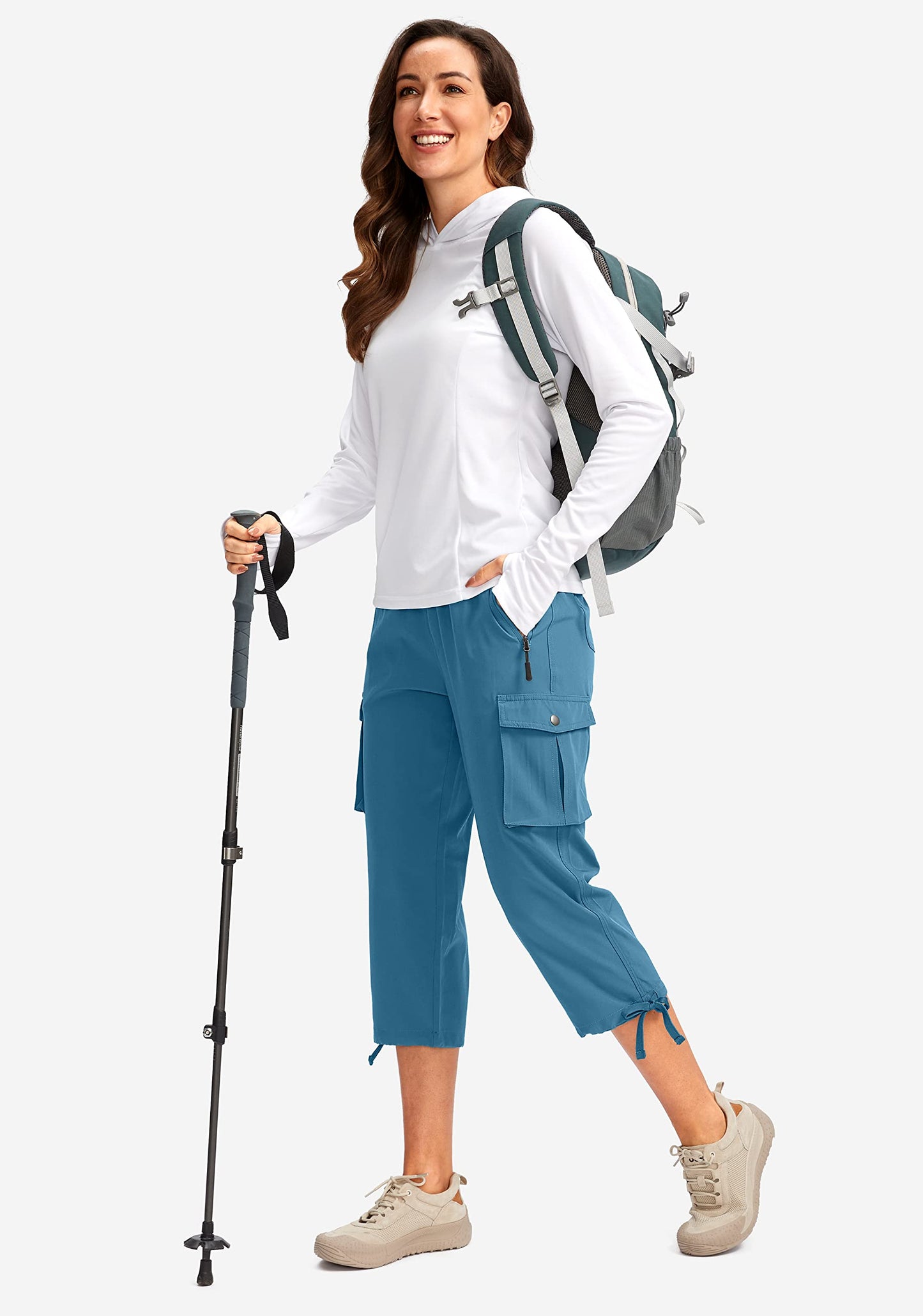 Soothfeel Women's Cargo Capris Pants with 6 Pockets Lightweight Quick Dry Travel Hiking Summer Pants for Women Casual (Blue, L)