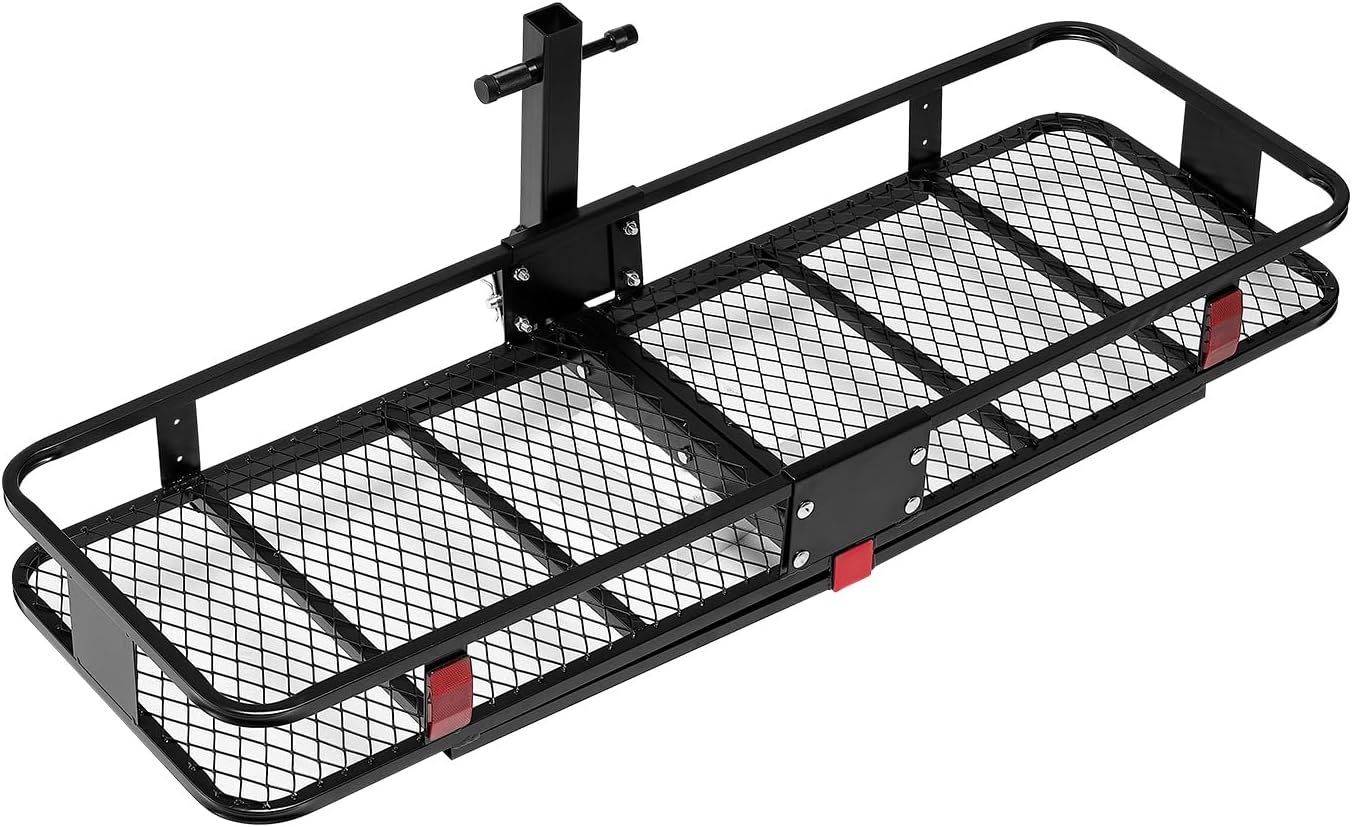VEVOR Hitch Cargo Carrier - 500 lbs Capacity with Waterproof Cargo Bag & Net | 60"x20"x6" Folding Design for SUVs